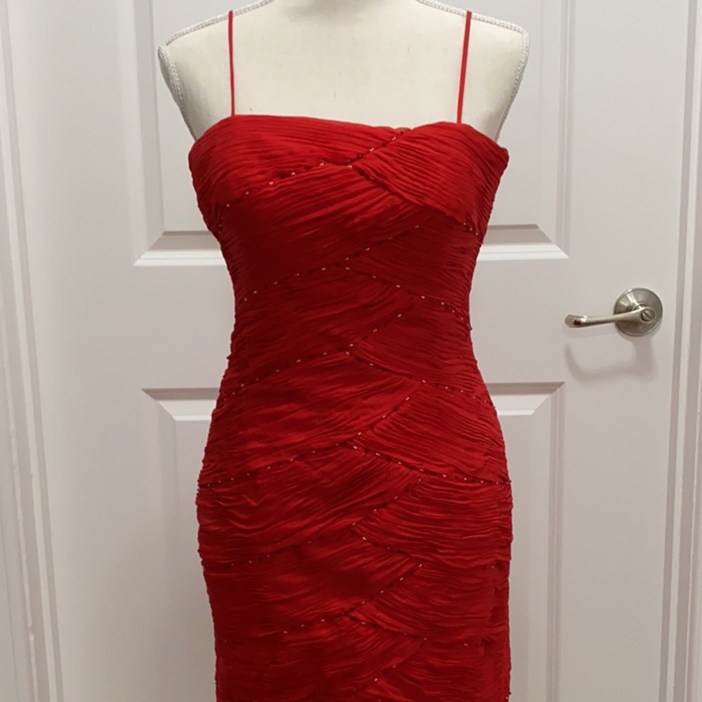 Red & Beaded Mon Cheri Evening Dress